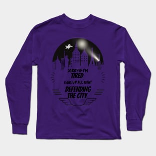 Up All Night Defending the City Superhero Purple Long Sleeve T-Shirt